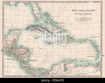 Caraïbes : Antilles Amérique Centrale. Îles Vierges danois. JOHNSTON 1906 map Banque D'Images