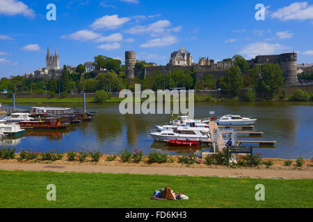 Angers, le château et la cathédrale, le port, le Maine et Loire, Anjou Province, Maine, Pays de la Loire, Loire Valley, UNESCO World Il Banque D'Images