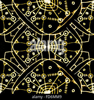 La technique d'art numérique moderne de style ethnique ou tribal géométrique complexe abstrait motif transparente dans des tons jaune et noir. Banque D'Images