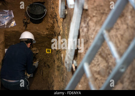 Guadalajara, Espagne. 28 janvier, 2016. L'exhumation des corps des personnes tuées par les forces de Franco et enterrés dans une fosse commune. Travail effectué par l'Association pour la récupération de la mémoire historique. © Marcos del Mazo/Pacific Press/Alamy Live News Banque D'Images