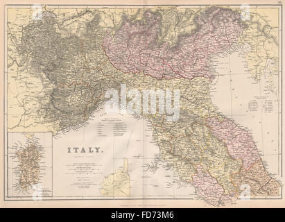 Italie NORD : montrant les provinces et chemins de fer. BLACKIE, 1882 carte antique Banque D'Images