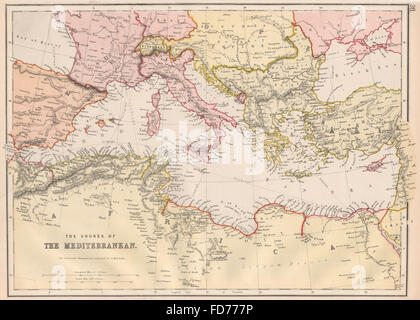 Méditerranée : des câbles télégraphiques montrant. BLACKIE, 1882 carte antique Banque D'Images