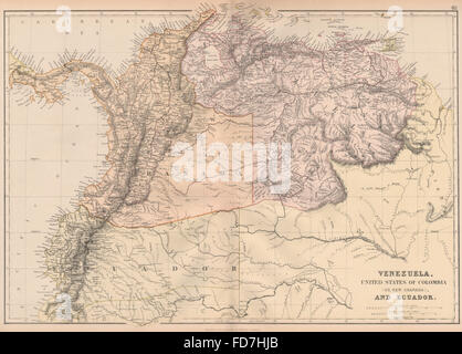 S NORD NW : Venezuela, la Nouvelle Grenade (Colombie) w/Panama Équateur.BLACKIE 1882 map Banque D'Images