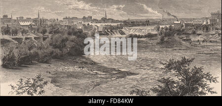 MINNEAPOLIS : St. Anthony & falls. Au Minnesota. Mississippi River, ancien imprimer 1874 Banque D'Images