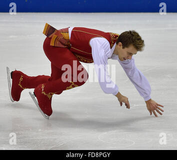 Bratislava, Slovaquie. 28 janvier, 2016. Michal Brezina, de la République tchèque, son programme libre au cours de patins à l'Figure Skating Championships à Bratislava, Slovaquie, jeudi 28 janvier, 2016. © Vaclav Salek/CTK Photo/Alamy Live News Banque D'Images