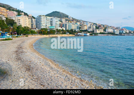 Plage, Saranda, Albanie Banque D'Images