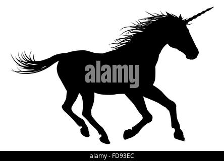 Cheval mythique Unicorn en silhouette Banque D'Images