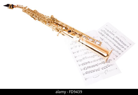 Des notes de musique et saxophone, isolated on white Banque D'Images