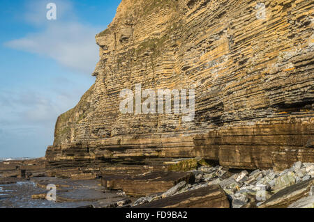 D'imposantes falaises de calcaire à Dunraven Bay sur la côte du Glamorgan South Wales Banque D'Images