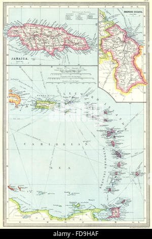 Antilles : Petites Antilles ; cartes de la Jamaïque, Guyana, 1907 Banque D'Images