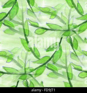 Fleurs aquarelle florale motif vert illustration de fond papier peint vintage art fleurs de printemps Banque D'Images