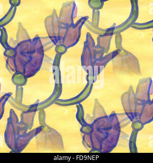 Motif de fleurs Aquarelle jaune transparent purple berry floral background spring wallpaper illustration vintage art fleurs Banque D'Images