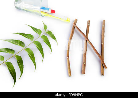 Feuilles de Neem Herb stick et le dentifrice Personne n Banque D'Images