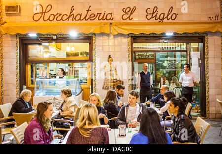 Horchateria El Siglo.11 Plaza de Santa Catalina.Valence, Espagne. Banque D'Images