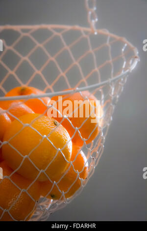Oranges en fil Blanc Suspension Banque D'Images