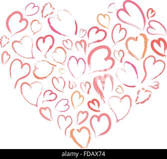 Coeur composé de petits cœurs roses dessinés à la main, Illustration de Vecteur