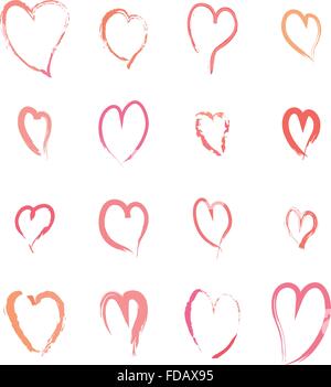 Ensemble de cœurs dessinés à la main rose sur blanc Illustration de Vecteur