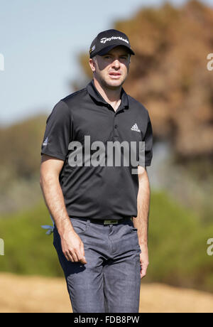 San Diego, Californie, USA. 29 janvier, 2016. Martin Laird sur le 9e trou du parcours Nord au cours du deuxième tour de l'assurance des agriculteurs ouvrent à parcours de golf de Torrey Pines à San Diego, Californie. Justin Cooper/CSM/Alamy Live News Banque D'Images