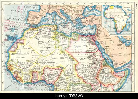 Afrique du Nord : l'encart colonies européennes en Afrique 1884. HARMSWORTH, 1920 carte ancienne Banque D'Images