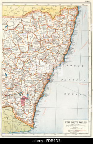 Nouvelle Galles du Sud à l'Est : la carte de l'état de l'Australie. HARMSWORTH, 1920 Banque D'Images