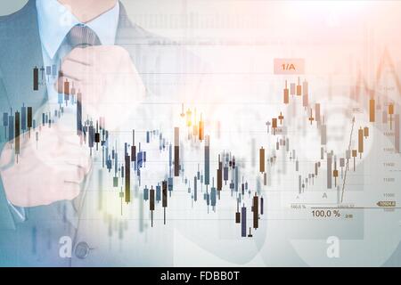 Investisseur Concept Photo. Homme d'affaires, statistiques et graphiques Concept. Service et de marché boursier. Banque D'Images