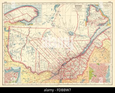 Québec QUÉBEC : montrant comtés. Les plans de l'EISN Québec & Montréal, 1920 map Banque D'Images