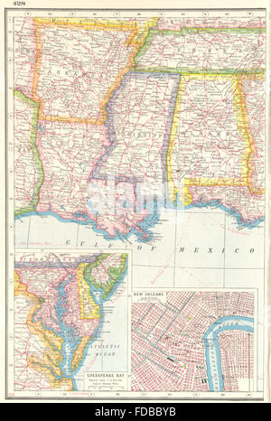 USA : Alabama Louisiane Mississippi Arkansas.Chesapeake Bay;New Orleans, 1920 map Banque D'Images