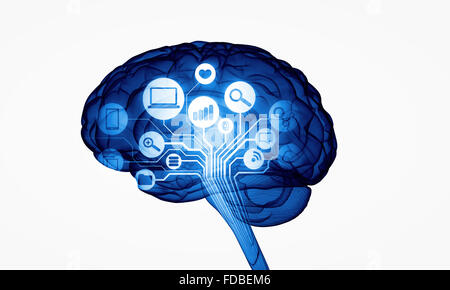 Concept de l'intelligence humaine avec cerveau humain sur fond numérique blanc Banque D'Images