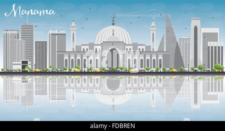 Manama Skyline avec bâtiments gris, ciel bleu et des réflexions. Vector Illustration. Les voyages d'affaires et de tourisme avec Mode Concept Illustration de Vecteur