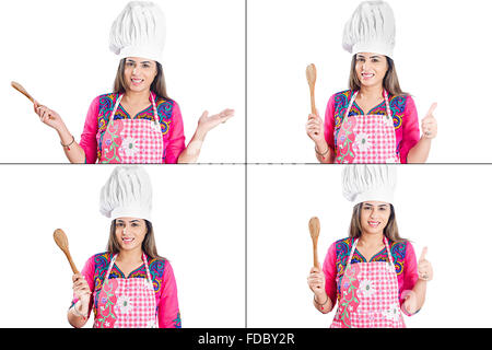 1 femme au foyer femme indienne multi tasking cuisine photo montage expressions différentes Banque D'Images