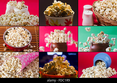 Des en-cas délicieux popcorn montage photo close up Banque D'Images