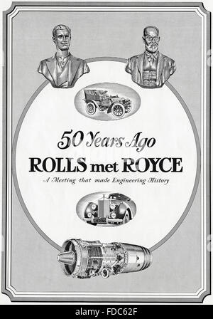 Vintage Original advert à partir de 1950. Annonce de la publicité 1954 Célébration du 50e anniversaire de Rolls Royce. Banque D'Images