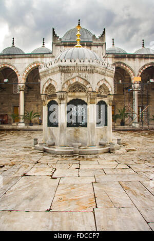 Cour de Yeni Cami, la nouvelle mosquée à Istanbul. Tourné en noir et blanc Banque D'Images