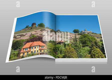 Tour Bismarck, vignobles, Spitzhaus et une maison de campagne, près de Dresden Radebeul, Saxe, Allemagne, Europe Banque D'Images