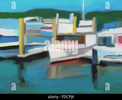 La peinture de bateaux à quai, côte est de nous Illustration de Vecteur