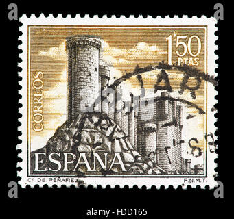 Timbre d'Espagne représentant le château à Penafiel. Banque D'Images