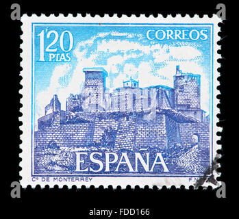Timbre d'Espagne représentant le château à Monterrey. Banque D'Images