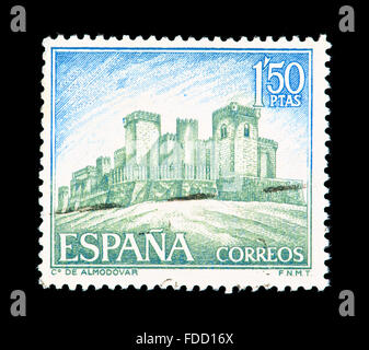 Timbre d'Espagne représentant le château à Almodovar. Banque D'Images