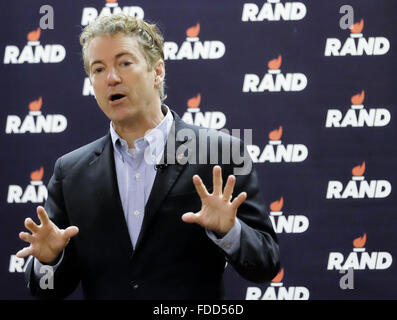 Sioux City, Iowa, États-Unis. Jan 30, 2016. Candidat présidentiel républicain U.S. Sen. PAUL RAND (R-KY) parle d'un groupe à l'hôtel Holiday Inn à Sioux City, Iowa, Samedi, Janvier 30, 2015. Credit : Jerry Mennenga/ZUMA/Alamy Fil Live News Banque D'Images