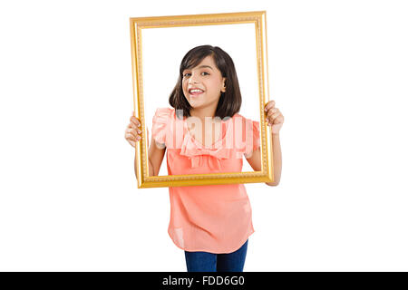 1 Enfant Girl Holding Châssis montrant Banque D'Images