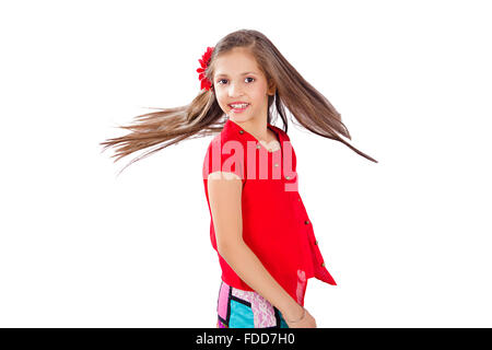 1 belle fille enfant cheveux ébouriffés permanent Banque D'Images