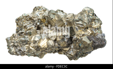 La prise de vue macro de roche naturelle collection - pyrite cristalline pierre minéral isolé sur fond blanc Banque D'Images