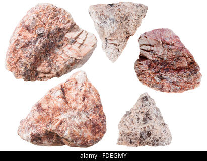 La prise de vue macro de roche naturelle collection - rose divers gneiss granitiques et roches pierres minérales naturelles isolated on white backg Banque D'Images