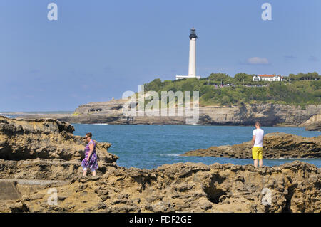 La plage de Biarritz, ville sur le golfe de Gascogne, sur la côte atlantique dans le département des Landes et la région Aquitaine, Banque D'Images