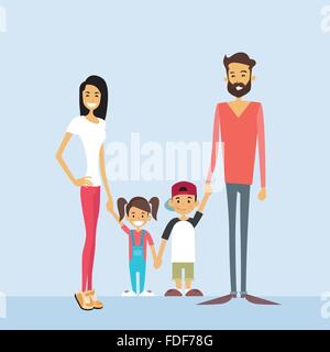Happy Family 4 Personnes, parents de deux enfants se tenant la main Illustration de Vecteur