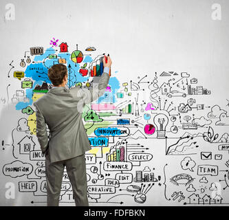 Vue arrière de l'image croquis dessin sur mur Banque D'Images