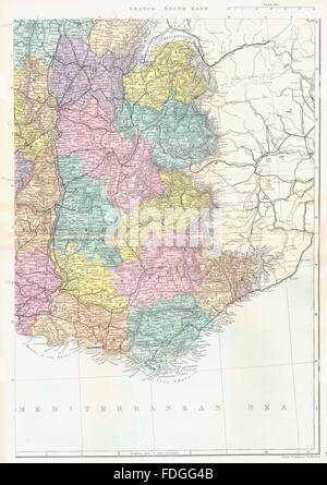 FRANCE : Sud Est : Provence-Alpes-Côte d'Azur Rhône-Alpes. Bacon, 1895 map Banque D'Images