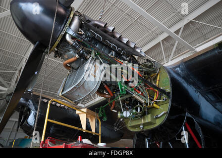 L'un des quatre moteurs Packard Merlin 224 entretenus sur un rare WW2 Avro Lancaster Mk. X dans le musée du patrimoine des avions de guerre de Hamilton. Banque D'Images