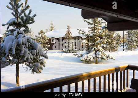 La vue depuis la chambre, véranda en hiver Banque D'Images