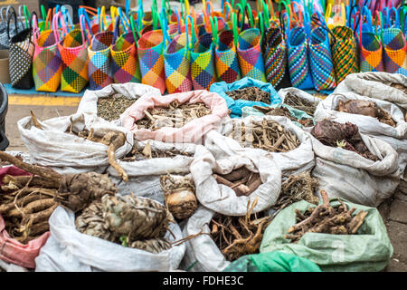 Les herbes médicinales pour la vente à la production de gros Manzini et marché artisanal au Swaziland, l'Afrique Banque D'Images